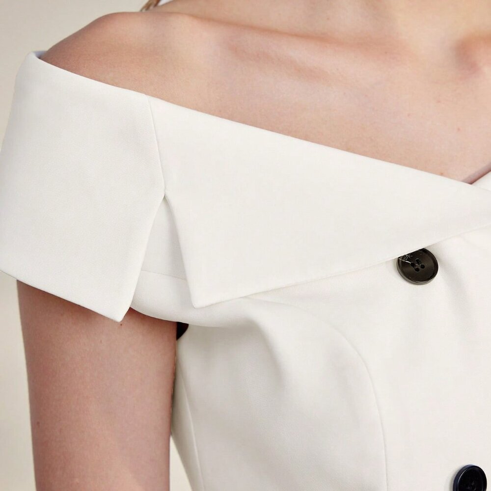 White Elegant Women's Double Breasted Hourglass Blouse - Picture 7 of 7